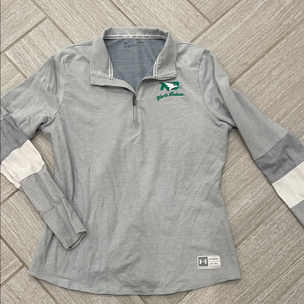 UND Under Armour Gray and White Quarter-Zip Pullover